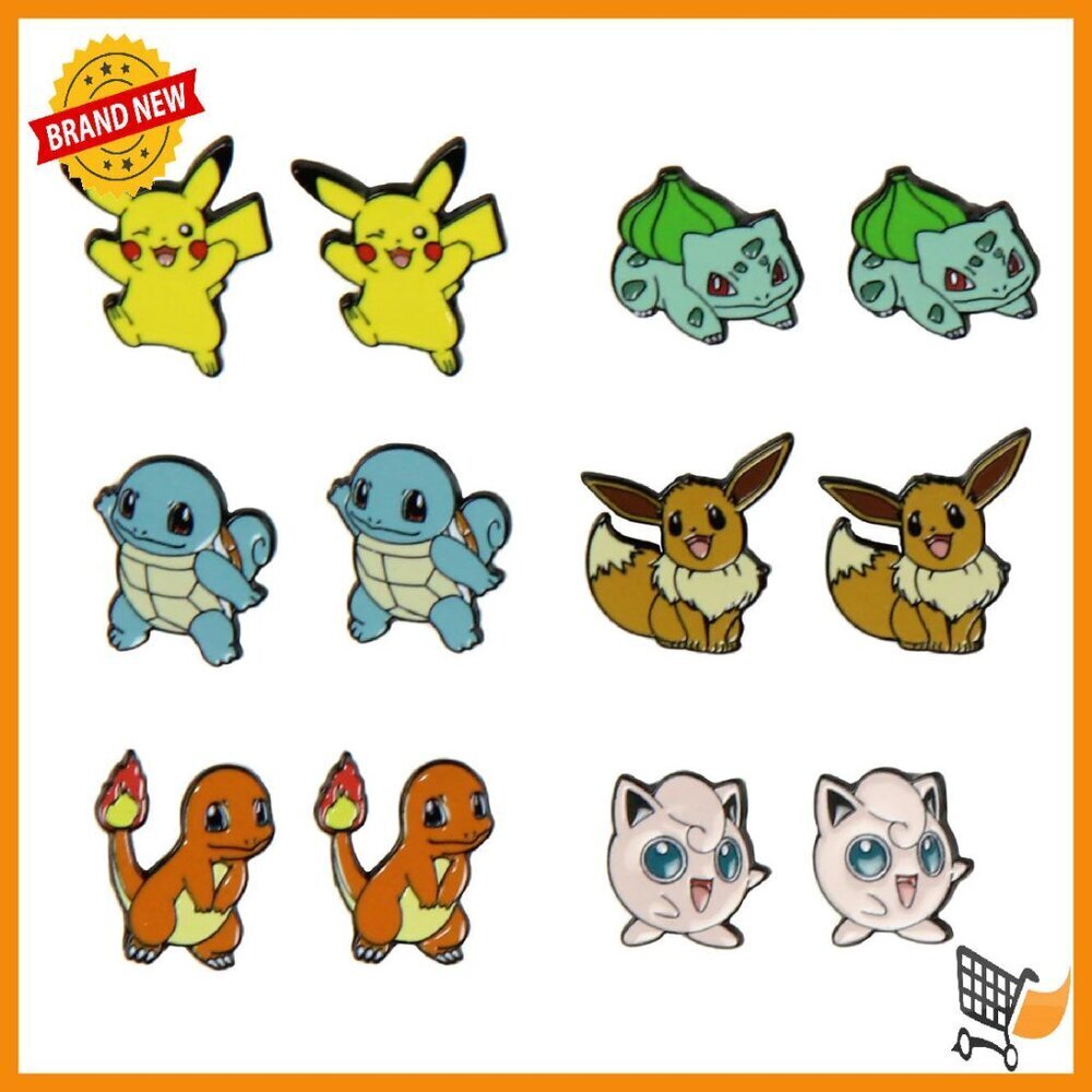 Pokemon Character Stud Earrings Set 6 Pack Metal Alloy Enamel